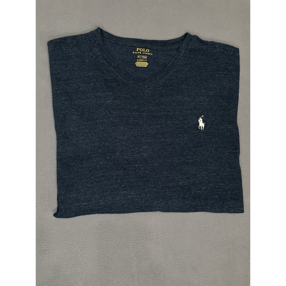 Polo Ralph Lauren T-Shirt Mens Med Long Sleeve V Neck Classic Fit Blue